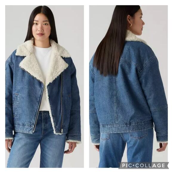 Levi's Jackets & Blazers - Levis Premium Denim Sherpa Flight Jacket Size Medium